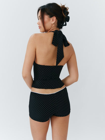 Rosanna Halter Top - Polka Dot Black